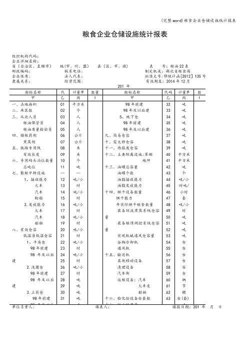 (完整word)粮食企业仓储设施统计报表