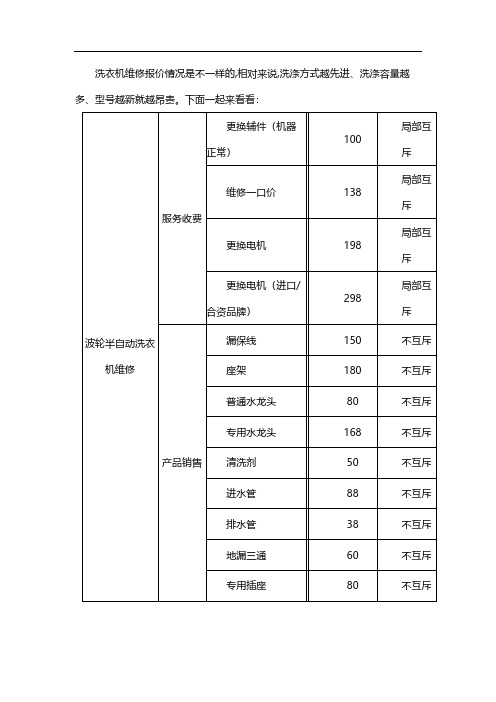 洗衣机维修：维修报价