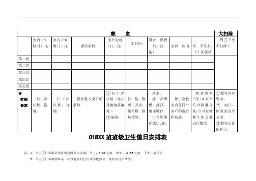 班级卫生值日安排表