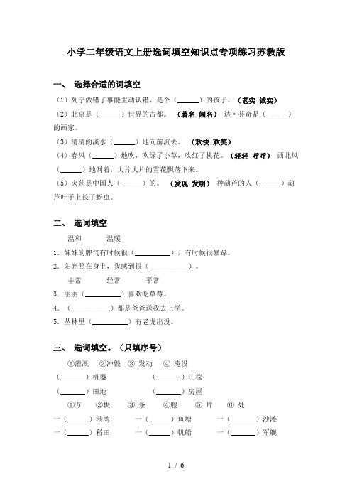 小学二年级语文上册选词填空知识点专项练习苏教版