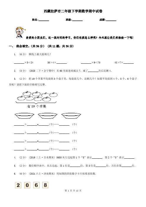 西藏拉萨市二年级下学期数学期中试卷