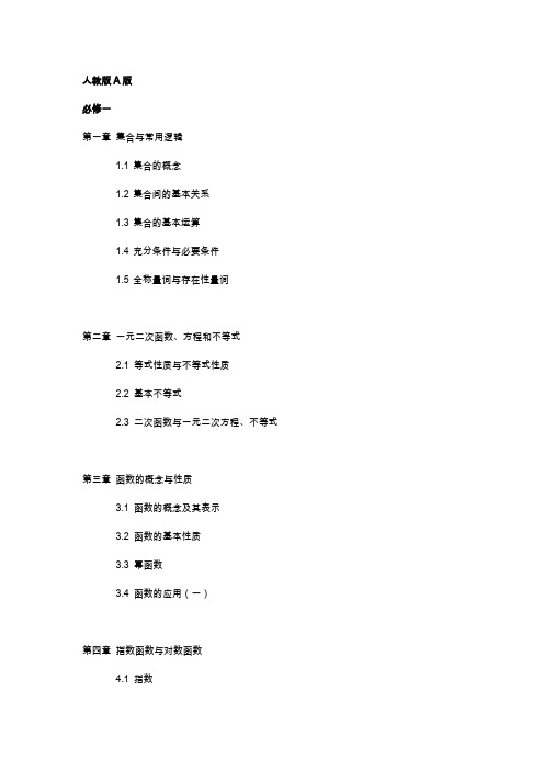 最新人教版高中数学必修目录(AB版)