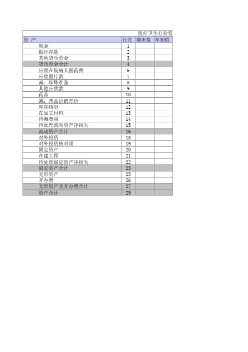 医疗行业财务报表模板