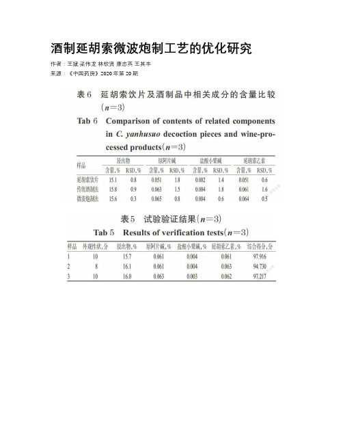 酒制延胡索微波炮制工艺的优化研究