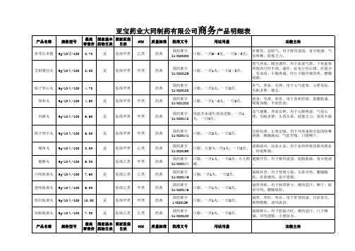 亚宝产品目录表