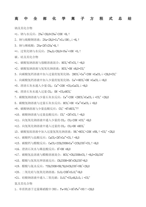 高中化学全部离子方程式大全总结高考必备