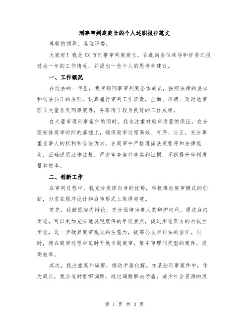 刑事审判庭庭长的个人述职报告范文