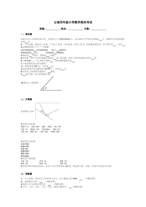 云南四年级小学数学期末考试带答案解析