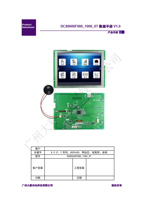 大彩串口屏F系列8寸DC80600F080_1000_0T产品手册