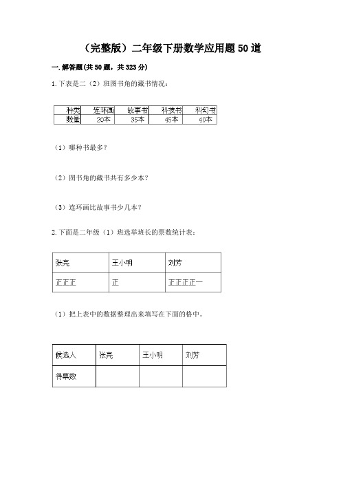 (完整版)二年级下册数学应用题50道附答案