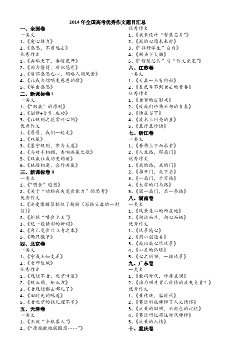 2014年全国高考优秀作文作文题