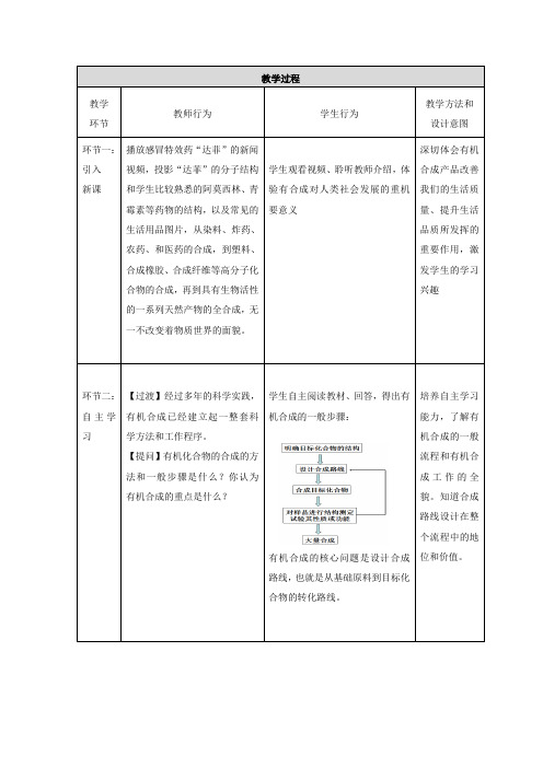 高中化学_有机化合物的合成教学设计学情分析教材分析课后反思