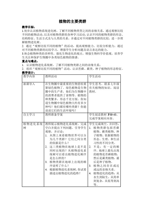 植物的主要类群(教案)