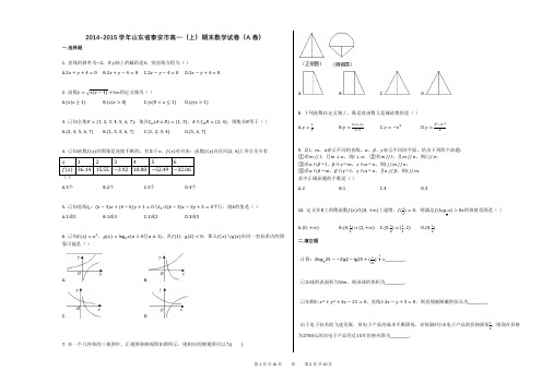 2014-2015学年山东省泰安市高一(上)期末数学试卷(A卷)