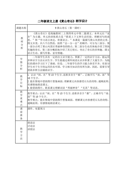 《黄山奇石》第一课时教学设计