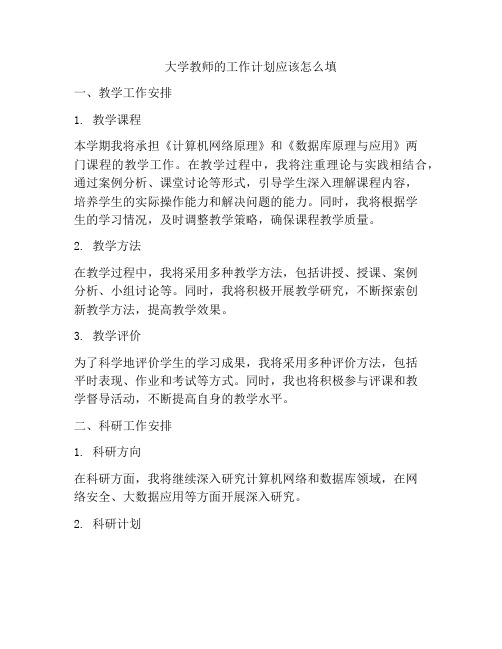 大学教师的工作计划应该怎么填