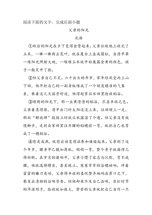 《父亲的阳光》阅读练习及答案