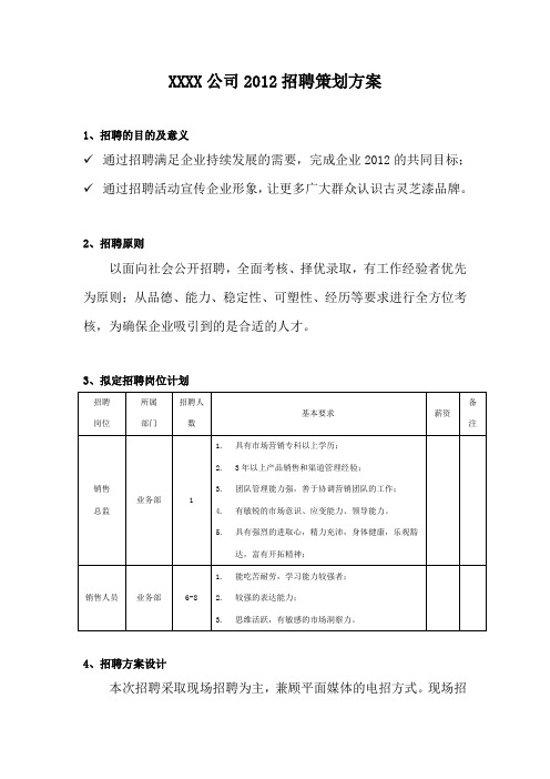 某公司2012最新招聘策划方案.doc