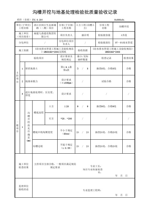 沟槽开挖检验批