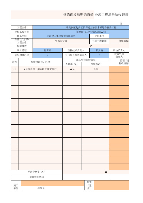 镶饰面板和贴饰面砖检验批质量验收记录