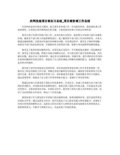 农网改造项目部实习总结_项目部协调工作总结