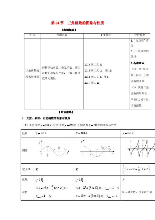 浙江版2018年高考数学一轮复习专题4.4三角函数的图象与性质讲