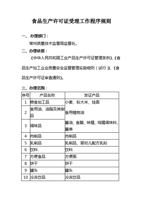 (生产管理知识)食品生产许可证受理工作程序规则