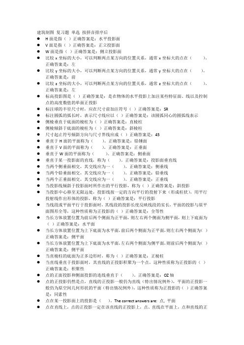 建筑制图基础机考网考形考单选复习题按拼音排序后