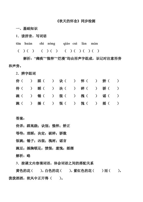 秋天的怀念同步检测题