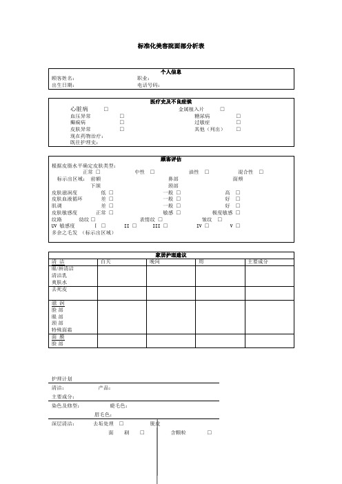 标准化美容院面部分析表