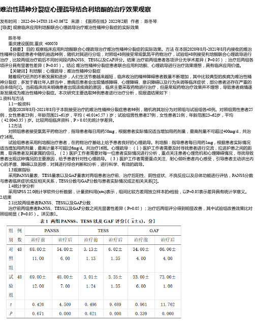 难治性精神分裂症心理疏导结合利培酮的治疗效果观察