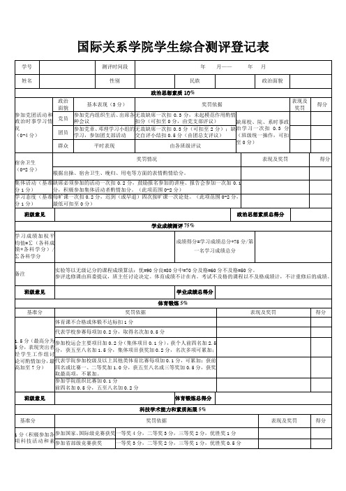 国际关系学院学生综合测评登记表