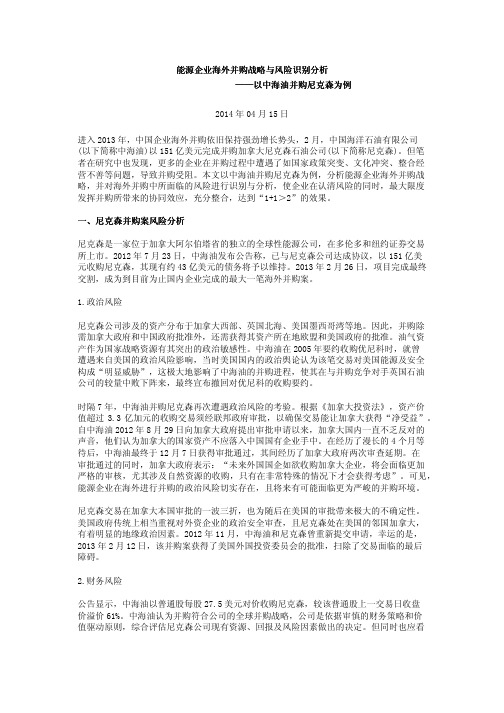 能源企业海外并购战略与风险识别分析——以中海油并购尼克森为例