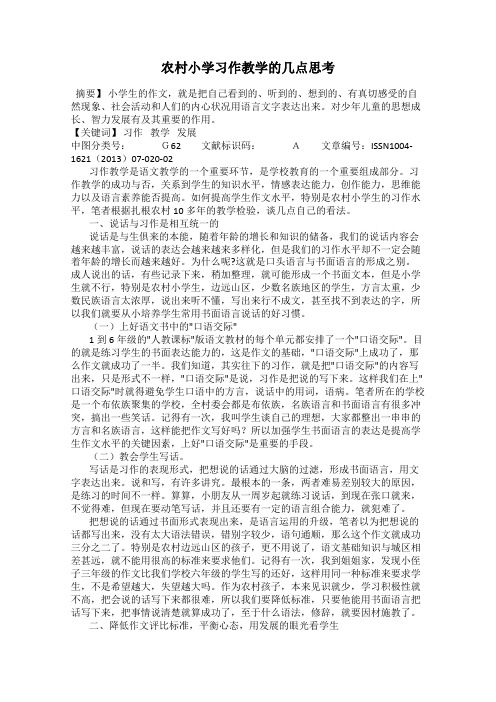 农村小学习作教学的几点思考