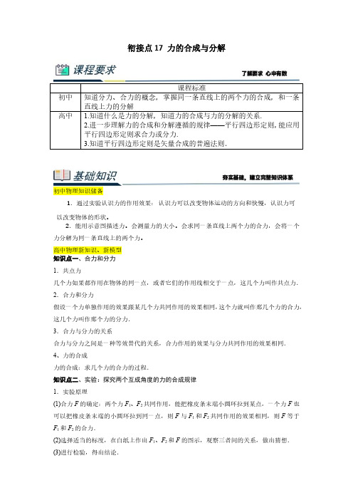 衔接点17 力的合成与分解(解析版)2023年初升高物理无忧衔接(通用版)