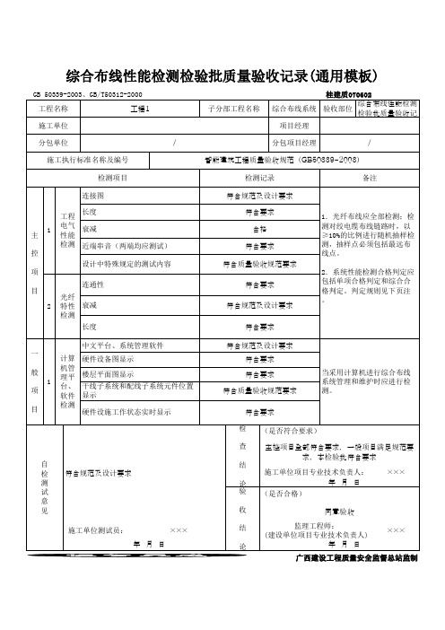 综合布线性能检测检验批质量验收记录(通用模板)