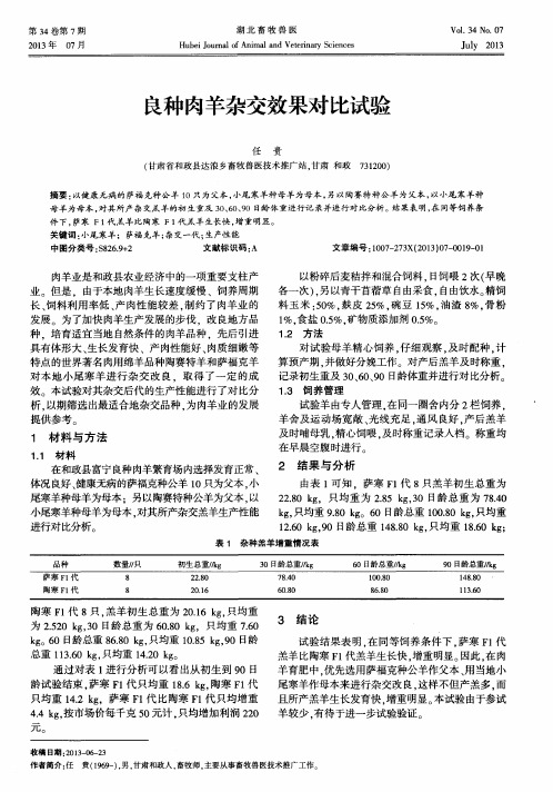 良种肉羊杂交效果对比试验