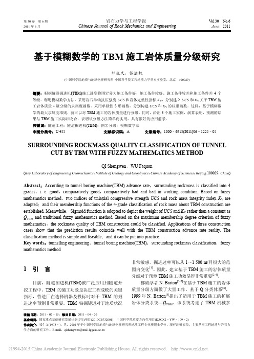 基于模糊数学的TBM施工岩体质量分级研究