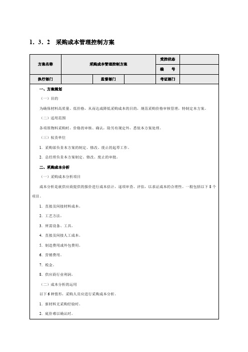 采购成本管理控制方案