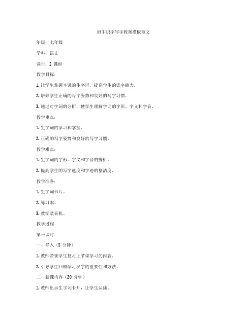 初中识字写字教案模板范文