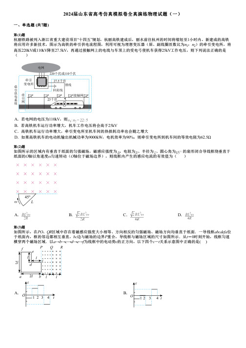 2024届山东省高考仿真模拟卷全真演练物理试题(一)