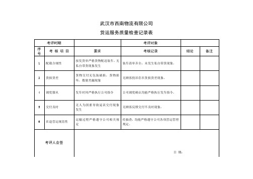 货代服务全过程质量考评记录表