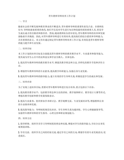 青年教师导师培养工作计划