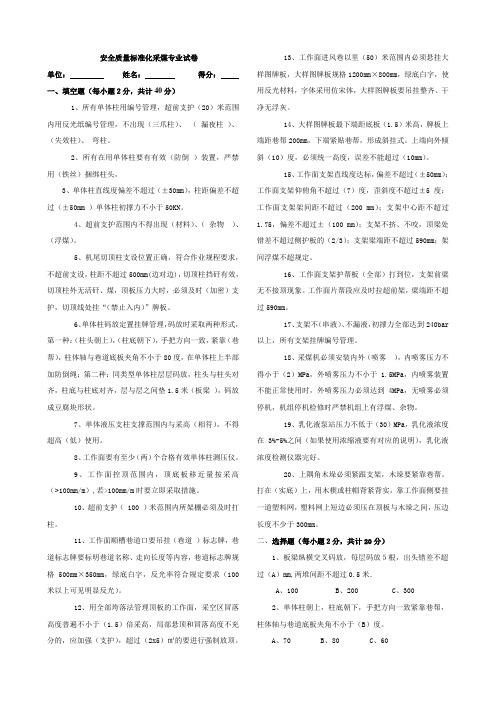 安全质量标准化采煤专业试卷