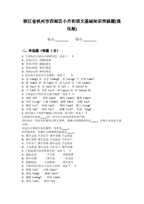 浙江省杭州市西湖区小升初语文基础知识突破题(强化版)