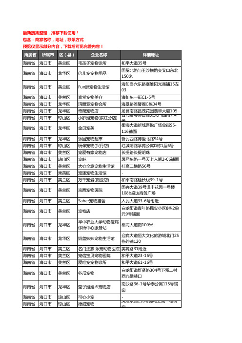 新版海南省海口市宠物企业公司商家户名录单联系方式地址大全171家