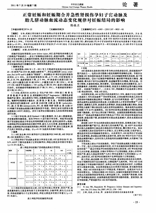 正常妊娠和妊娠期合并急性肾损伤孕妇子宫动脉及胎儿脐动脉血流动态变化规律对妊娠结局的影响