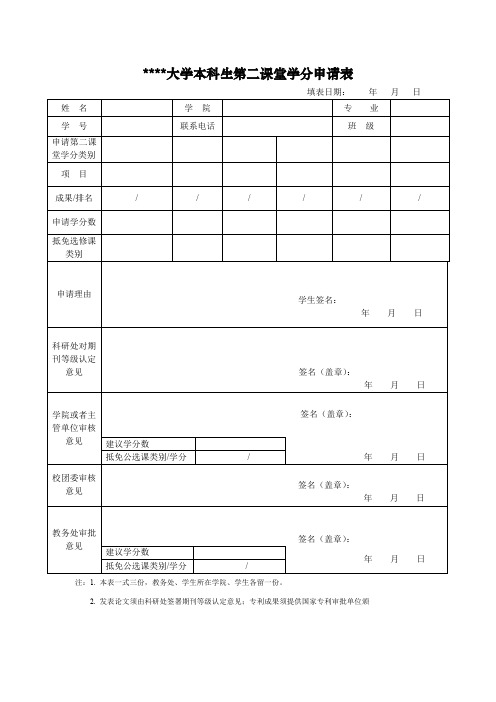 浙江中医药大学本科生第二课堂学分申请表【模板】