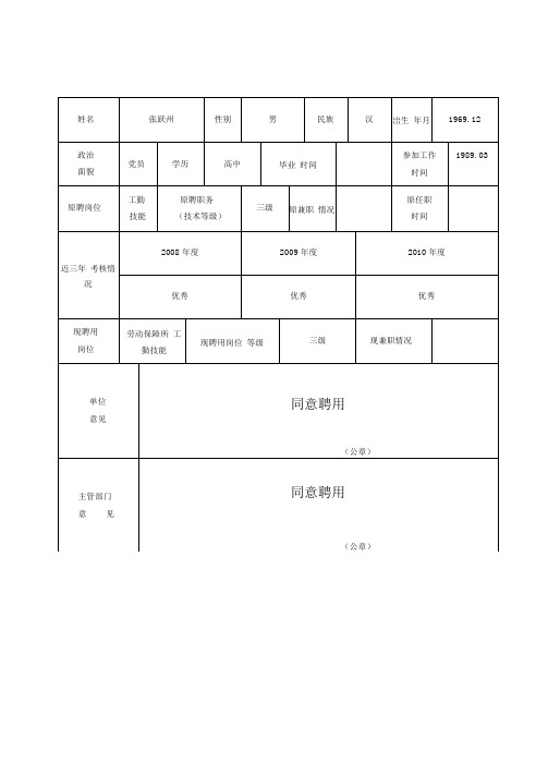 南阳市事业单位首次岗位聘用人员登记表