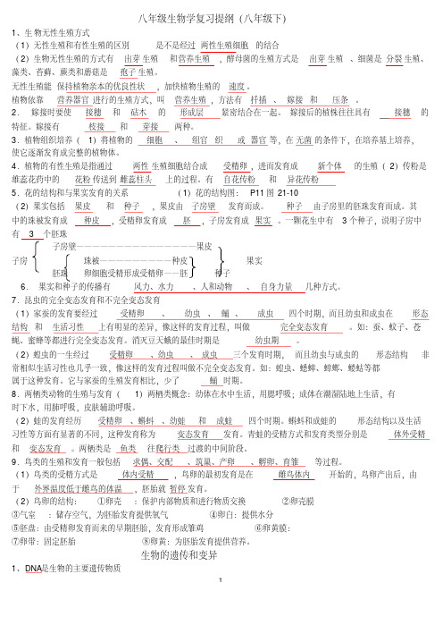 新版八年级下册生物复习提纲-苏教版